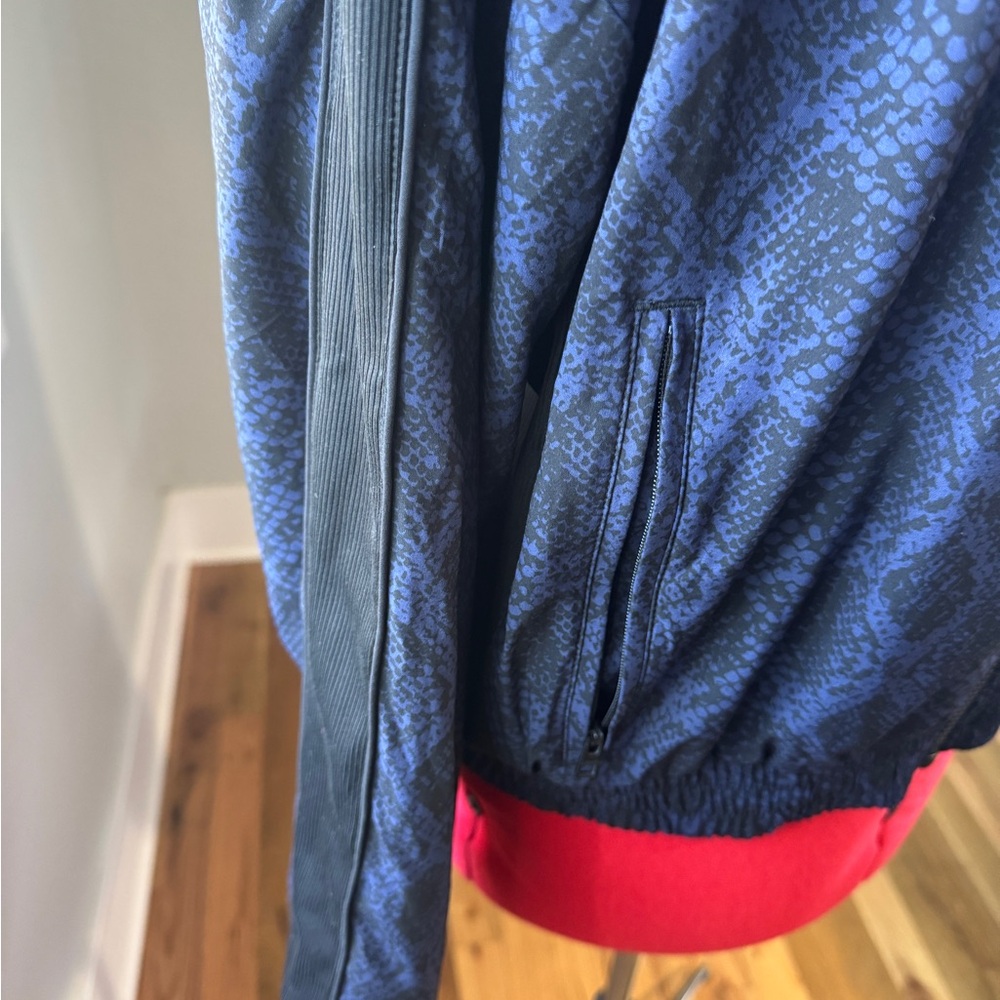 Athleta Dark Blue Python Print Zip Front Bomber J… - image 3